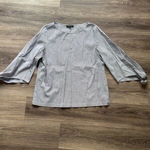 Lafayette 148 NY Striped Women's Top with Tie Sleeves Large Navy & White Blouse